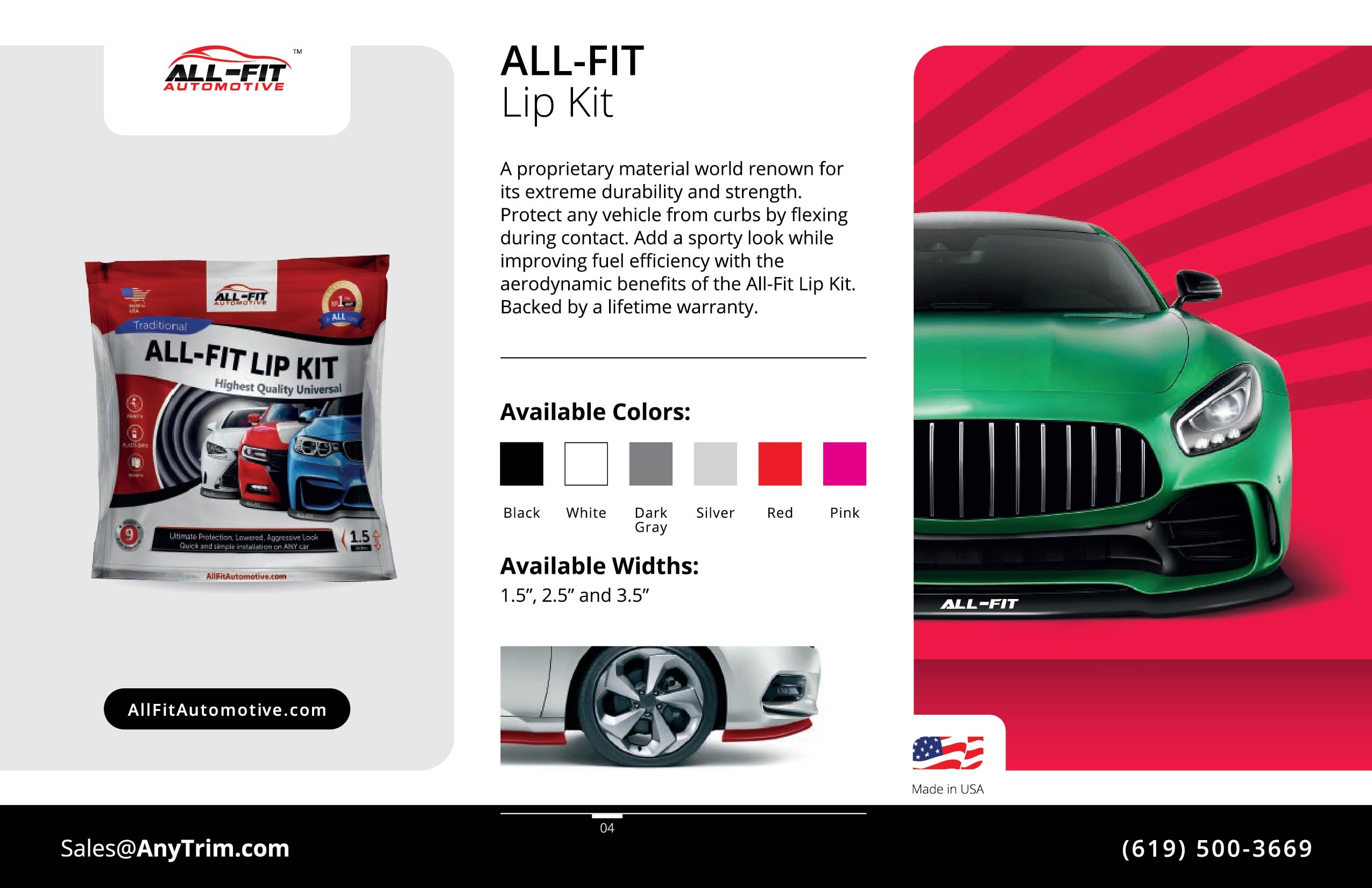 ALL-FIT Lip Kit — styling and aerodynamic enhancements, available colors and widths